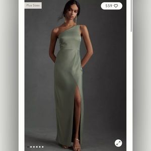 BHLDN Dylan One-Shoulder Satin Side-Slit Gown